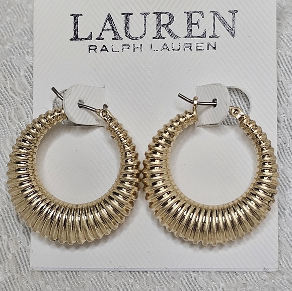 Lauren Ralph Lauren Jewelry - Lauren Ralph Lauren Ribbed Gold Tones Textured Hoop Earrings New Lightweight